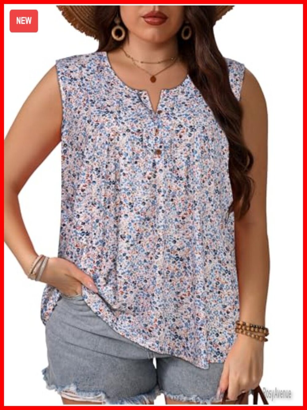 Plus Size Flowy Button Tank Top Sleeveless Summer Blouse Cotton